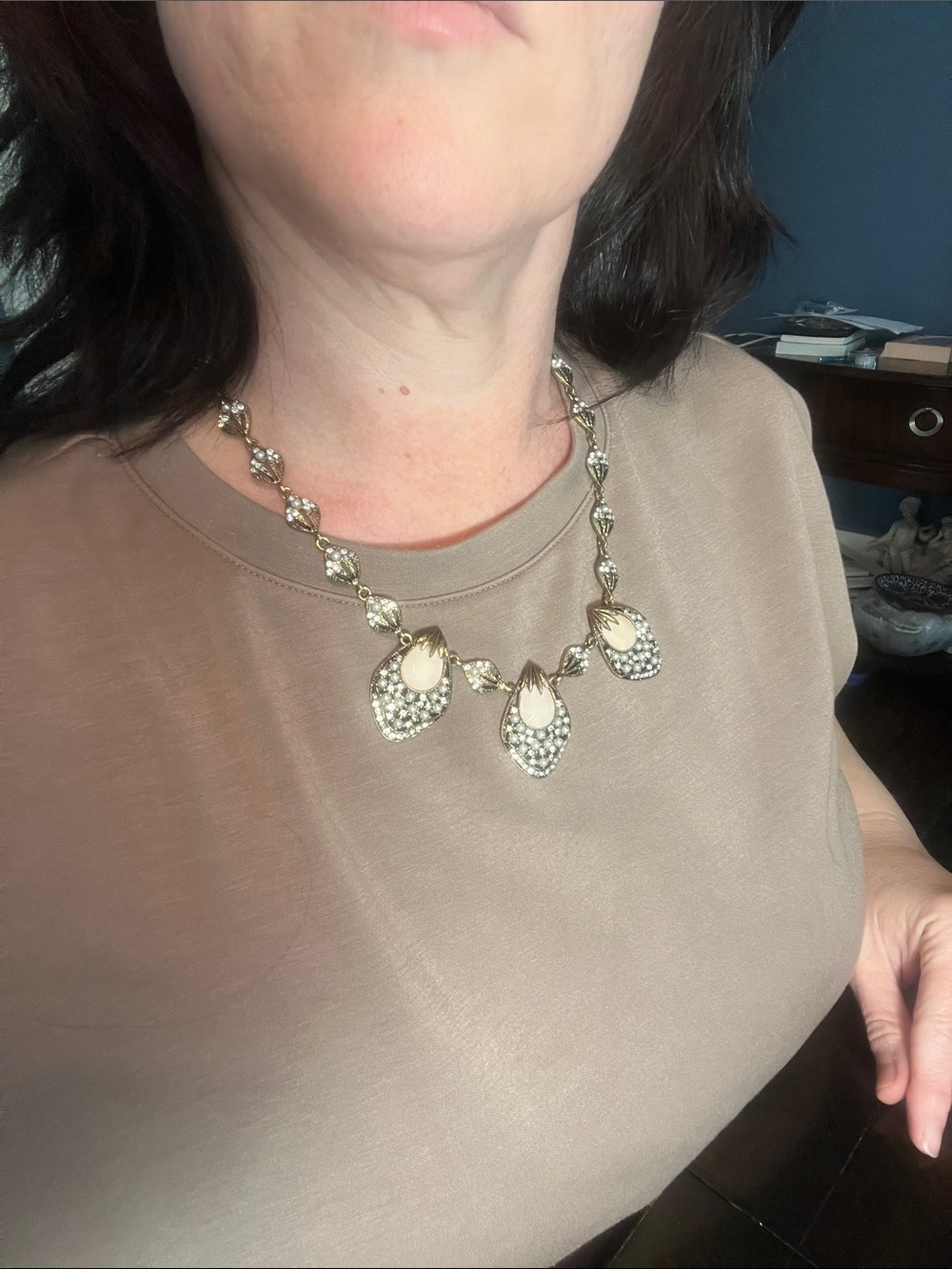 Gold-Tone Pearl and Crystal Statement Necklace